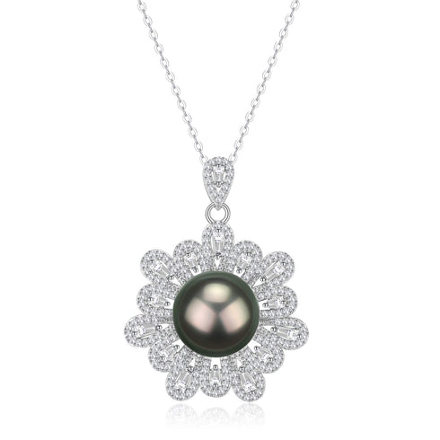 11-12mm Tahitian Pearl Floral Pendant Necklace - House Of Pearls